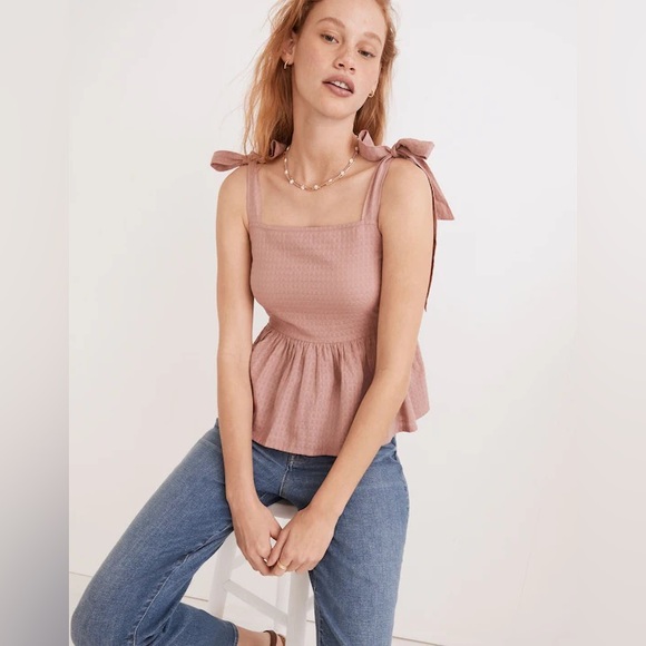 Madewell NWT Tie Shoulder Peplum Style Top Pink Size Small - Picture 1 of 6